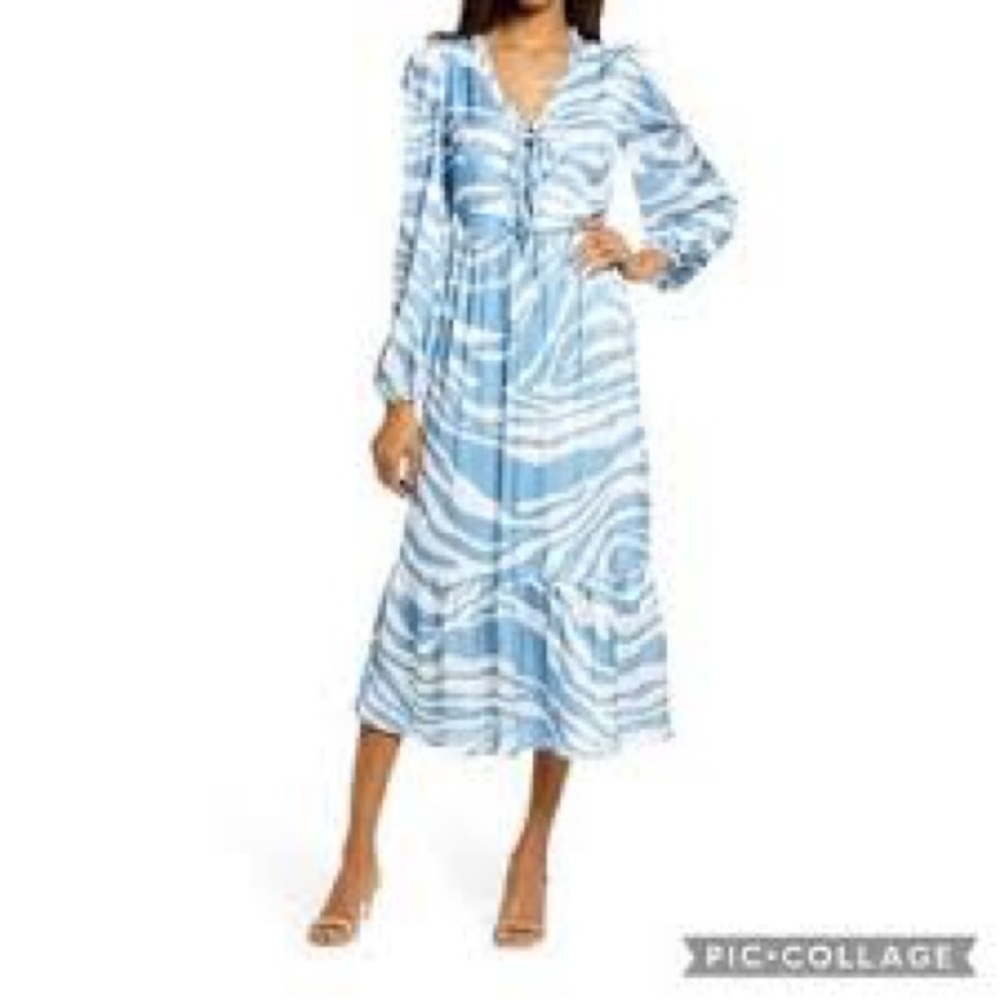 Blue and white zebra print dress